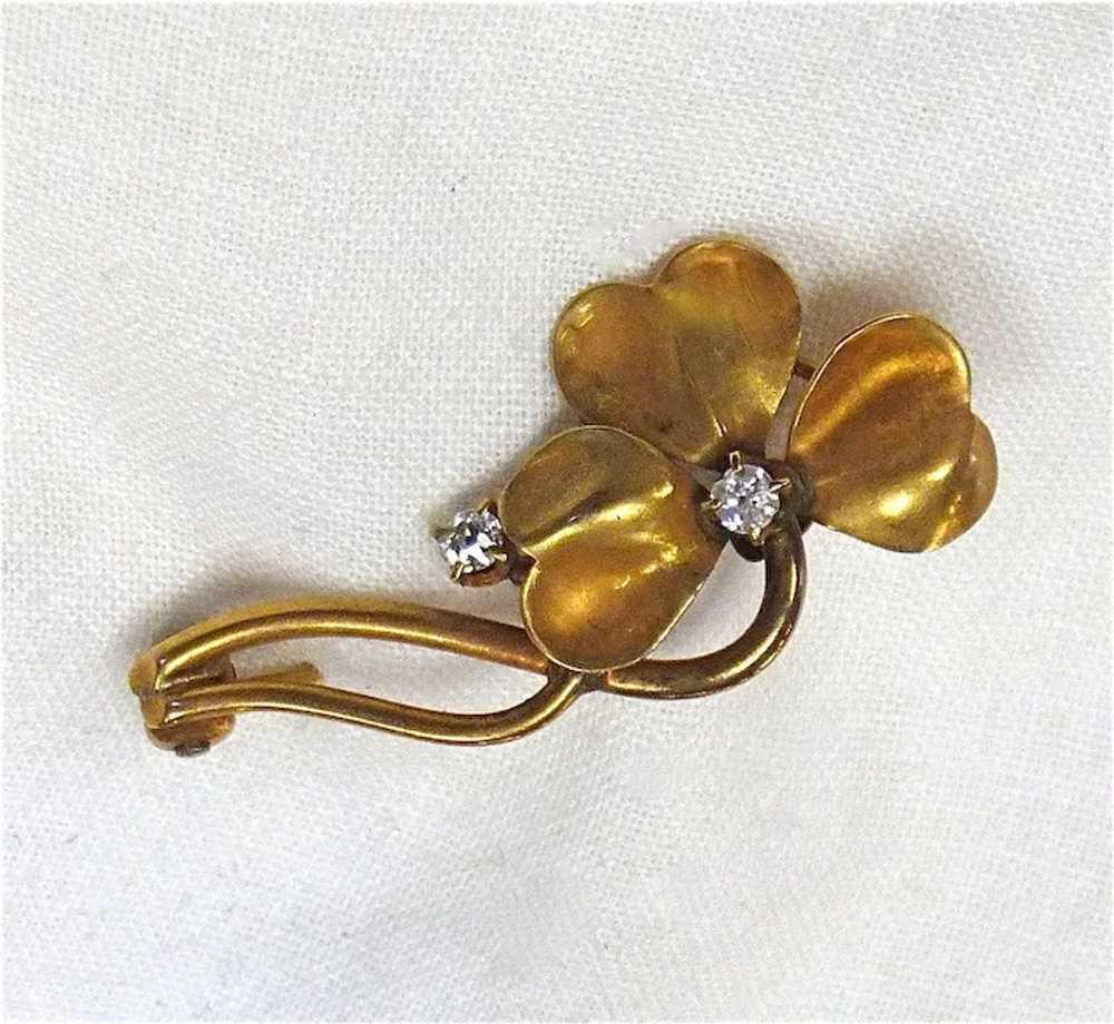 Antique 10k Art Nouveau Clover Pin Mine Cut Diamo… - image 2