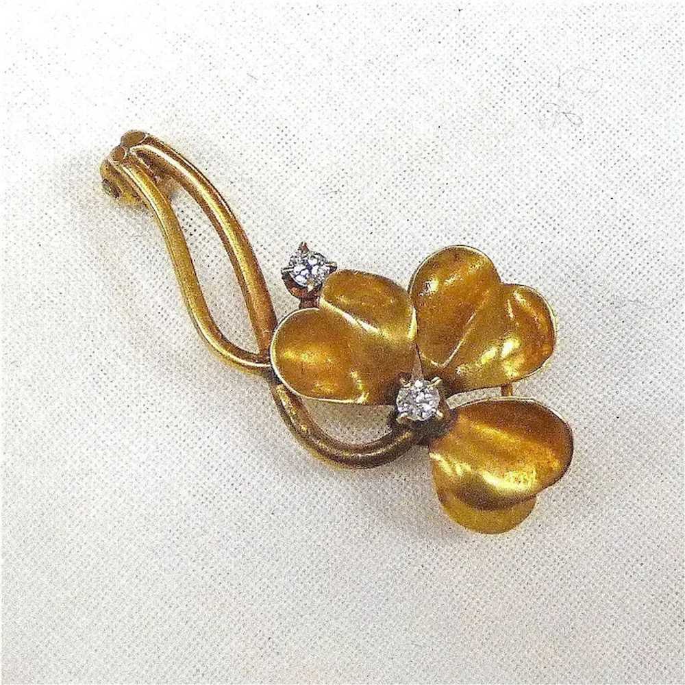 Antique 10k Art Nouveau Clover Pin Mine Cut Diamo… - image 3