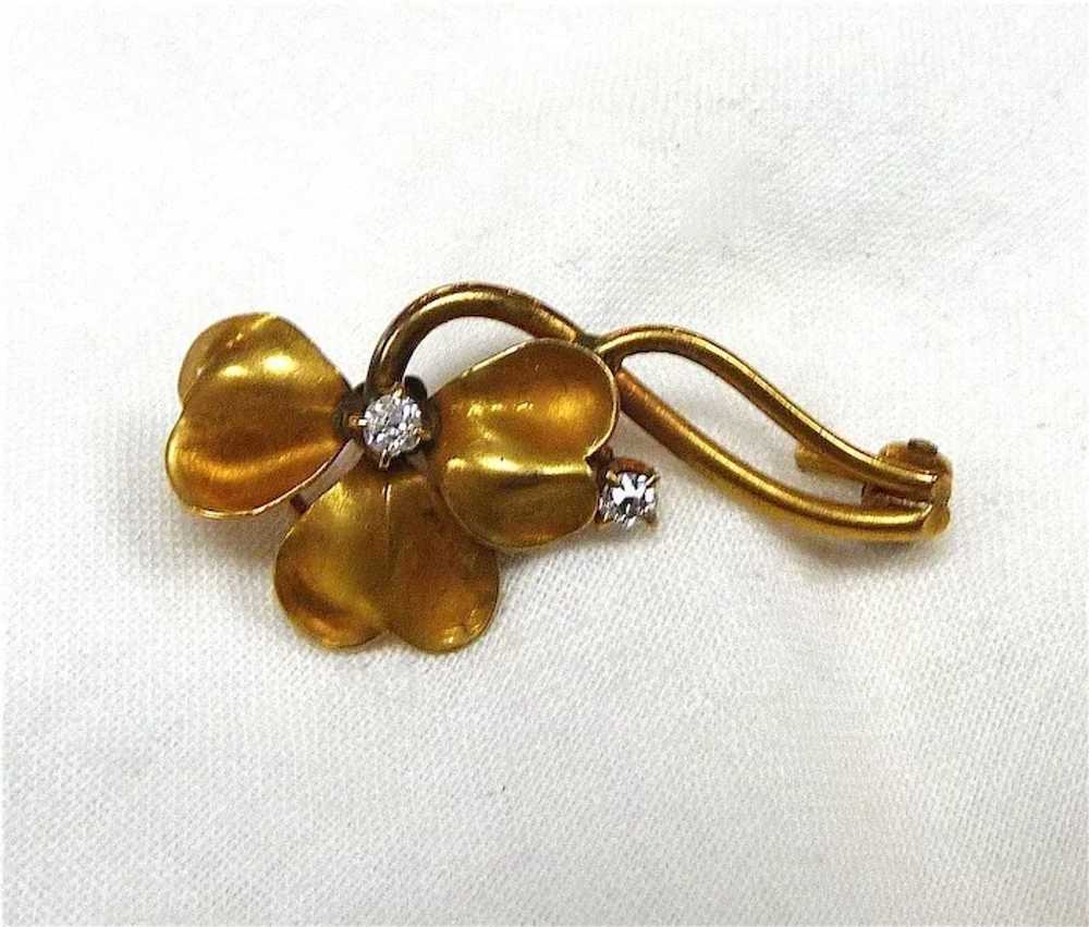 Antique 10k Art Nouveau Clover Pin Mine Cut Diamo… - image 4