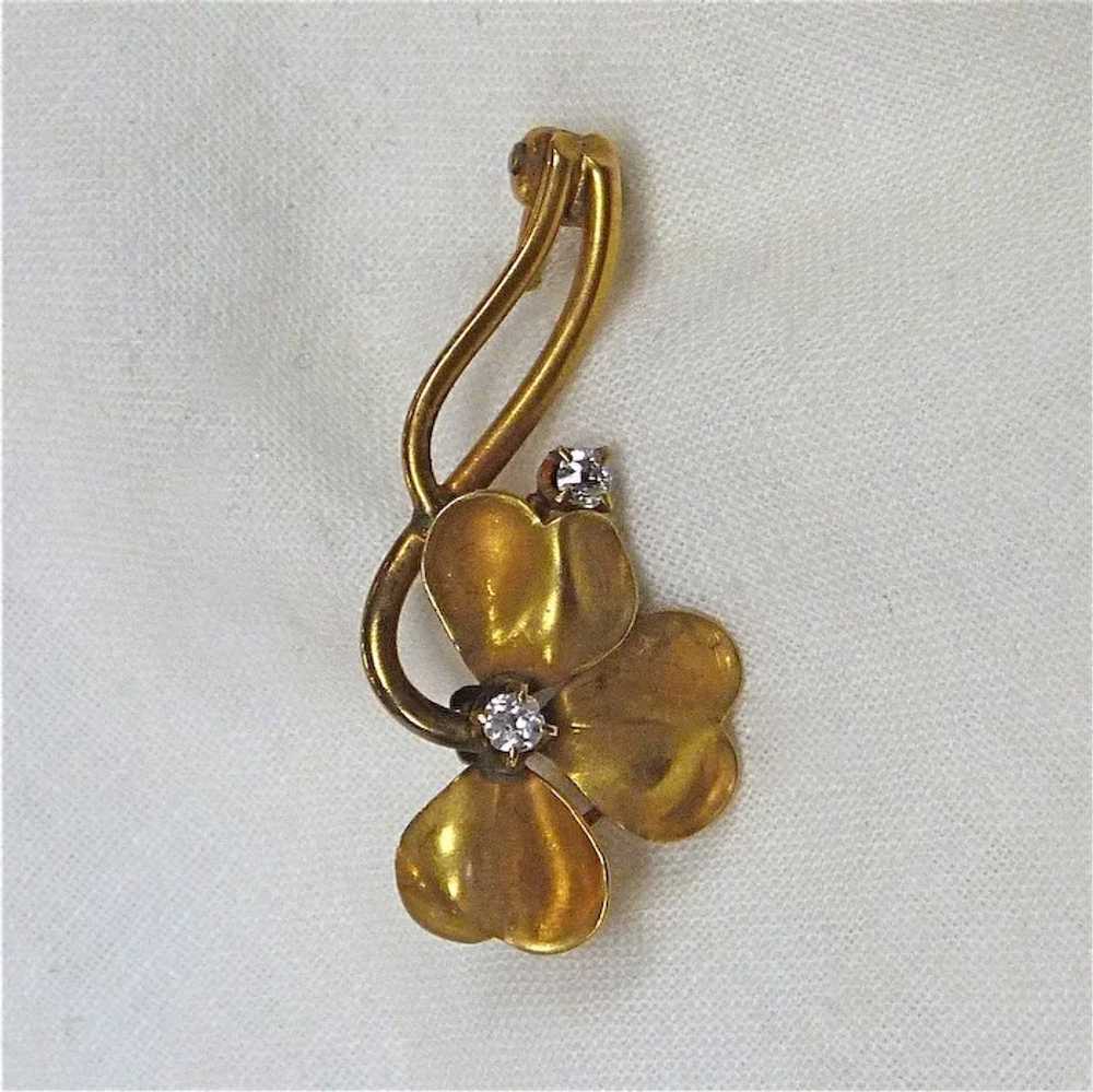 Antique 10k Art Nouveau Clover Pin Mine Cut Diamo… - image 5