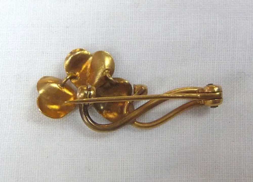 Antique 10k Art Nouveau Clover Pin Mine Cut Diamo… - image 7