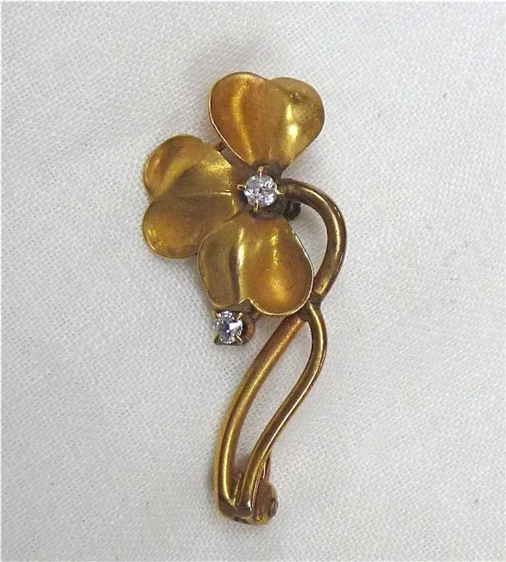 Antique 10k Art Nouveau Clover Pin Mine Cut Diamo… - image 8