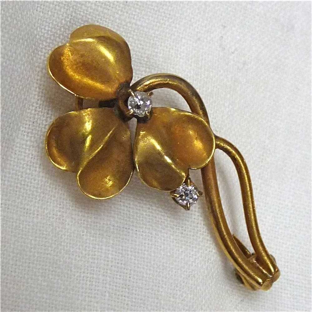 Antique 10k Art Nouveau Clover Pin Mine Cut Diamo… - image 9