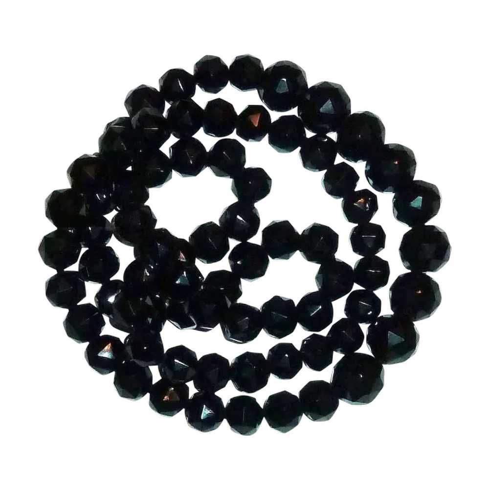 Victorian Long Graduated Black Glass Bead Mournin… - image 1