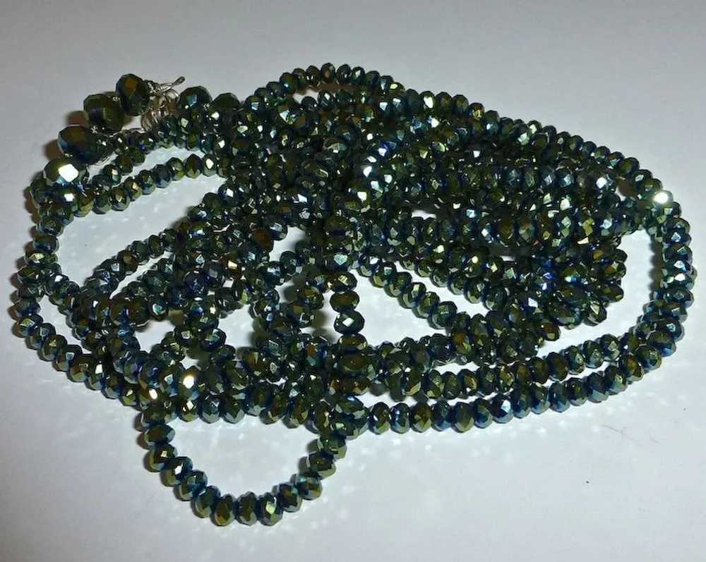 Iridescent Blue-Green Glass Multiple Strand Bead … - image 5