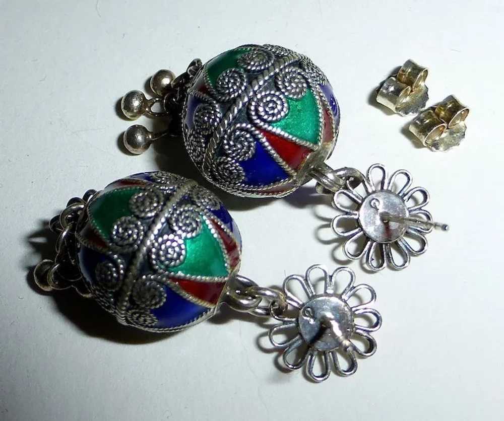 Sterling & Enamel Ethnic Drop Earrings - image 6