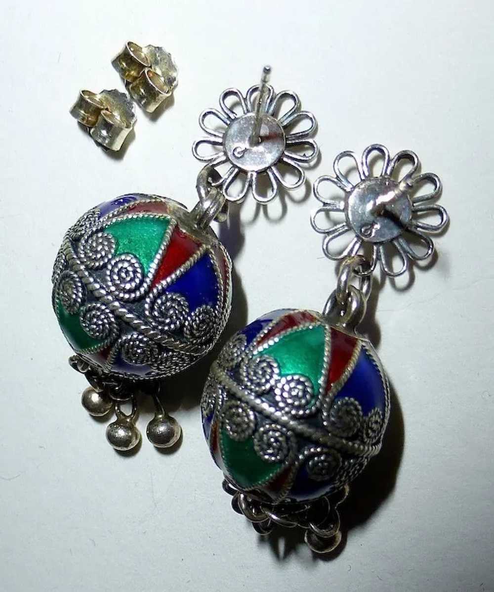 Sterling & Enamel Ethnic Drop Earrings - image 8