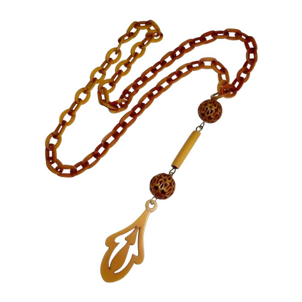 Art Deco Celluloid Long Flapper Drop Necklace - image 1