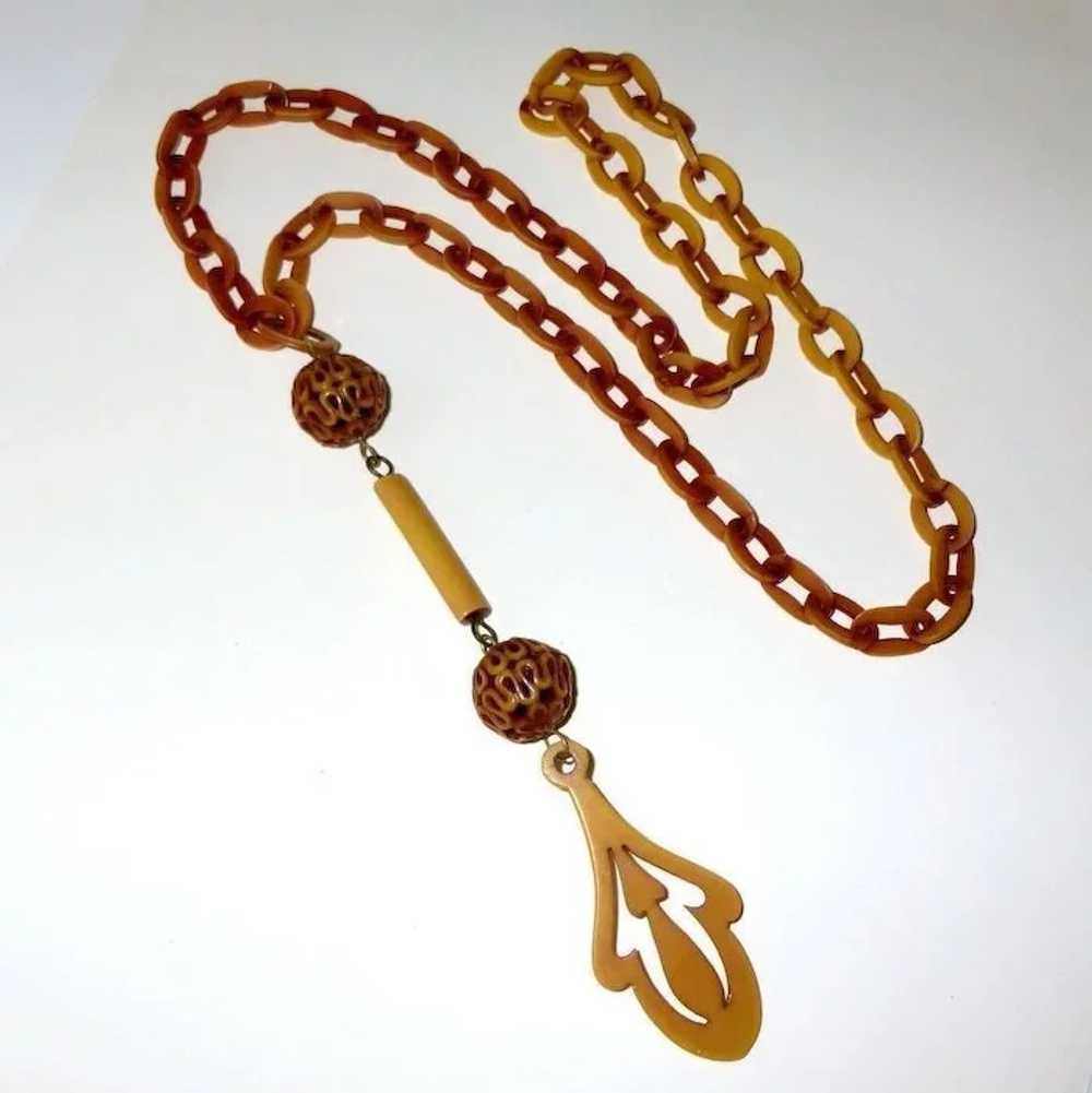 Art Deco Celluloid Long Flapper Drop Necklace - image 5