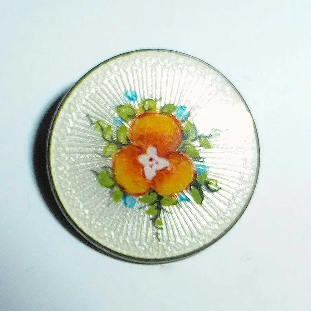 Vintage Sterling Guilloche Enamel Pansy Pin - image 3