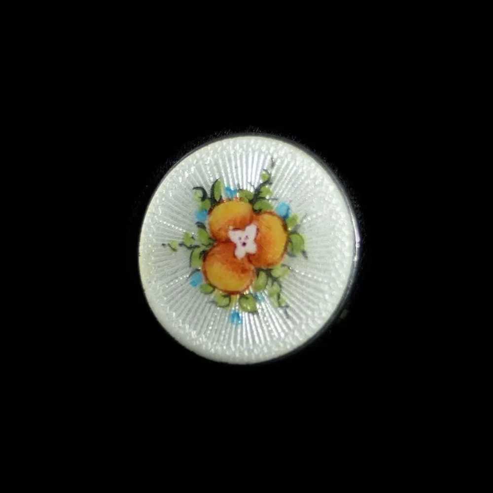 Vintage Sterling Guilloche Enamel Pansy Pin - image 4