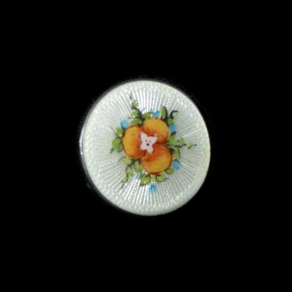 Vintage Sterling Guilloche Enamel Pansy Pin - image 7