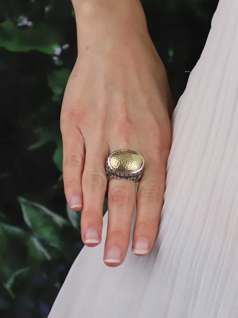 Sterling Silver Large Ring with Gold Plated Cente… - image 2