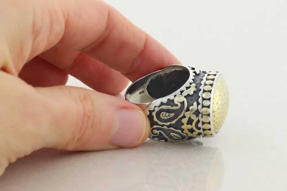 Sterling Silver Large Ring with Gold Plated Cente… - image 9