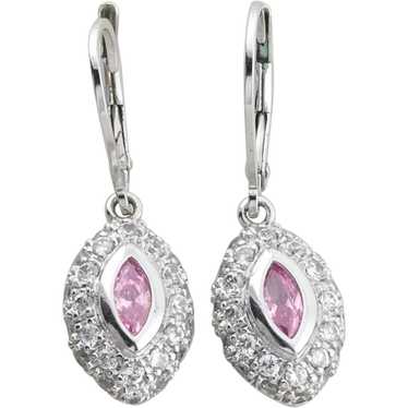 Sterling Silver Pink and White CZ Earrings Dangle… - image 1