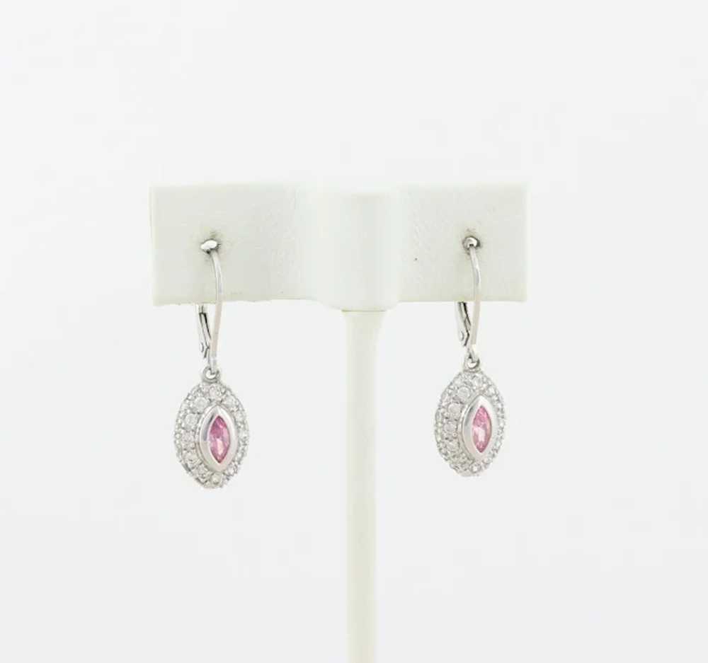 Sterling Silver Pink and White CZ Earrings Dangle… - image 4