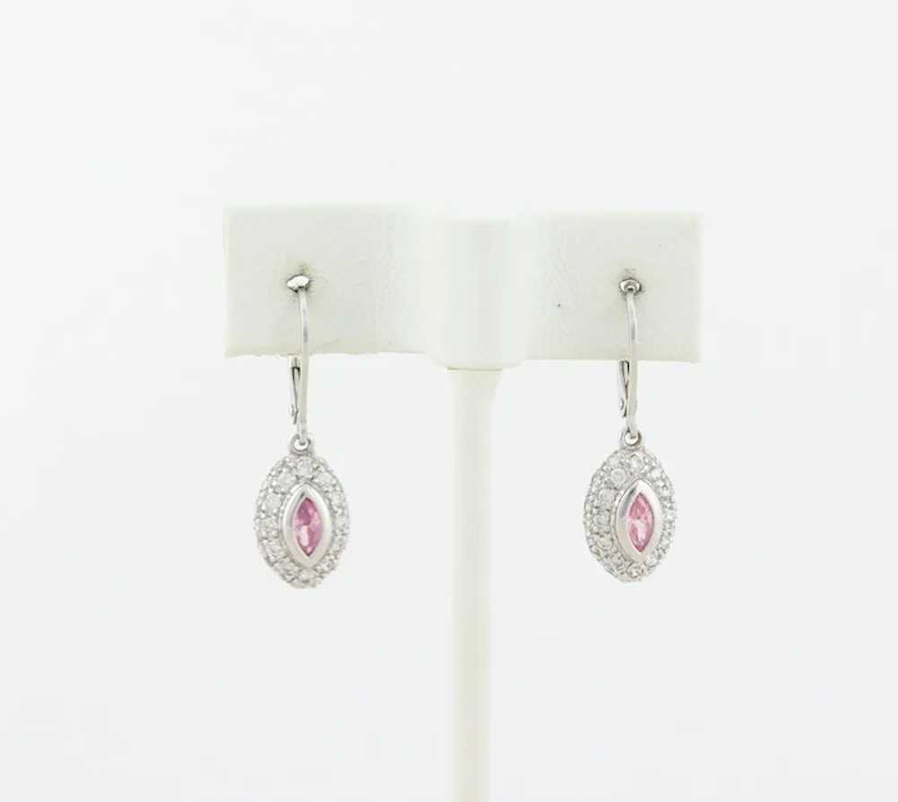 Sterling Silver Pink and White CZ Earrings Dangle… - image 5