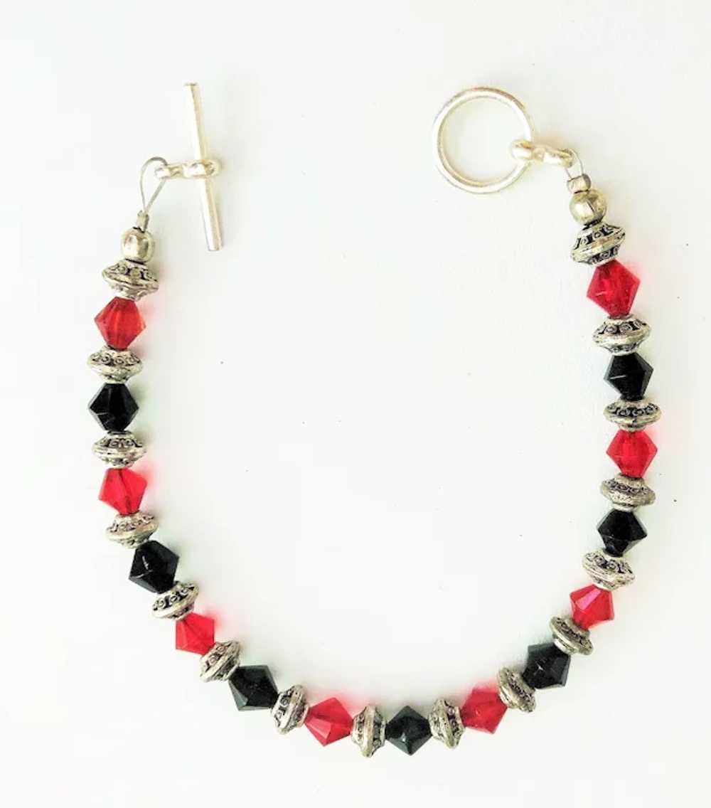 Red and Black Glass Beaded Bracelet with Pretty S… - image 2