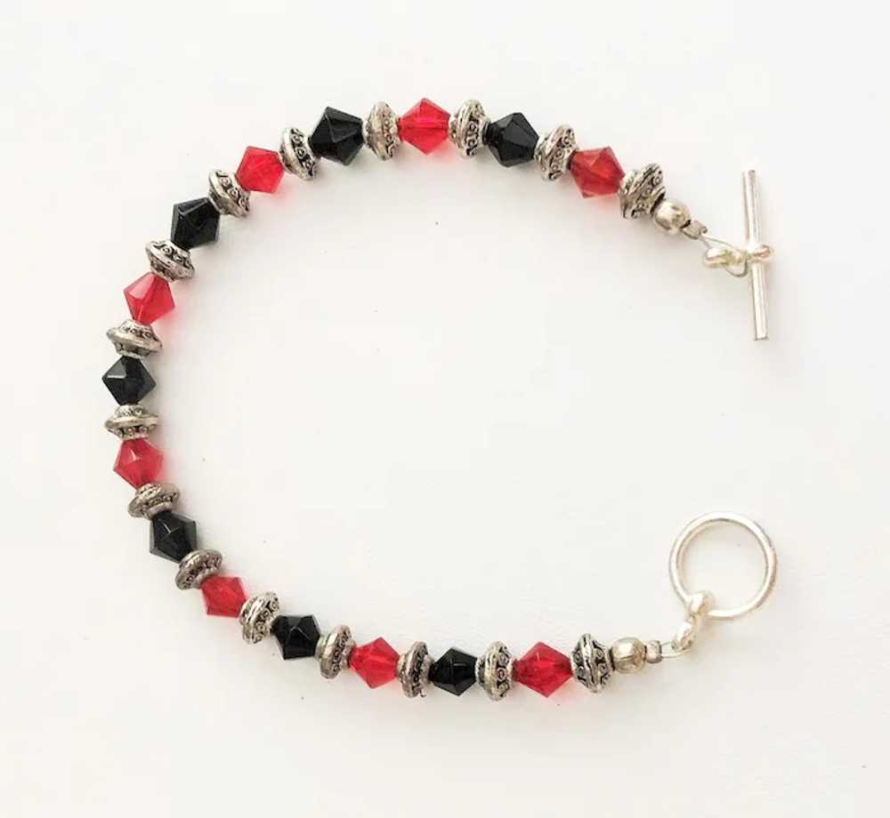 Red and Black Glass Beaded Bracelet with Pretty S… - image 3