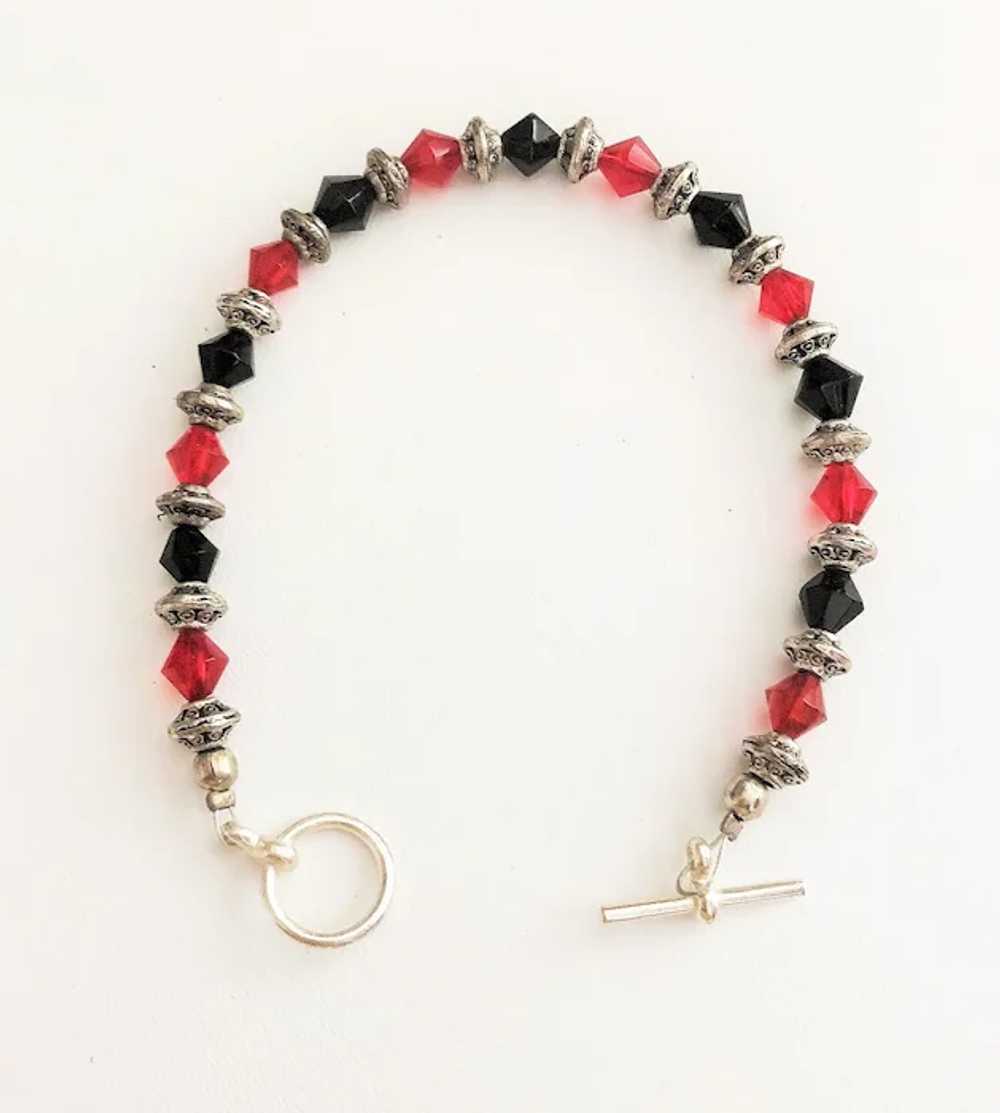 Red and Black Glass Beaded Bracelet with Pretty S… - image 4