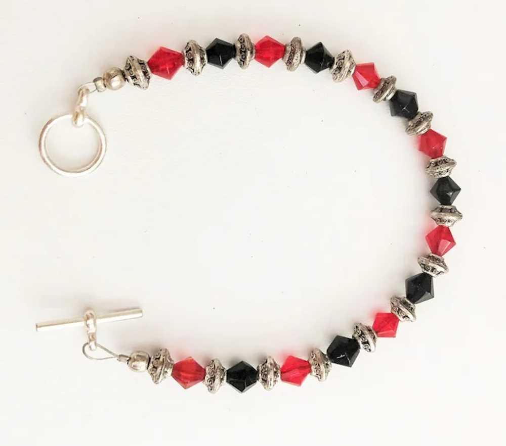 Red and Black Glass Beaded Bracelet with Pretty S… - image 6