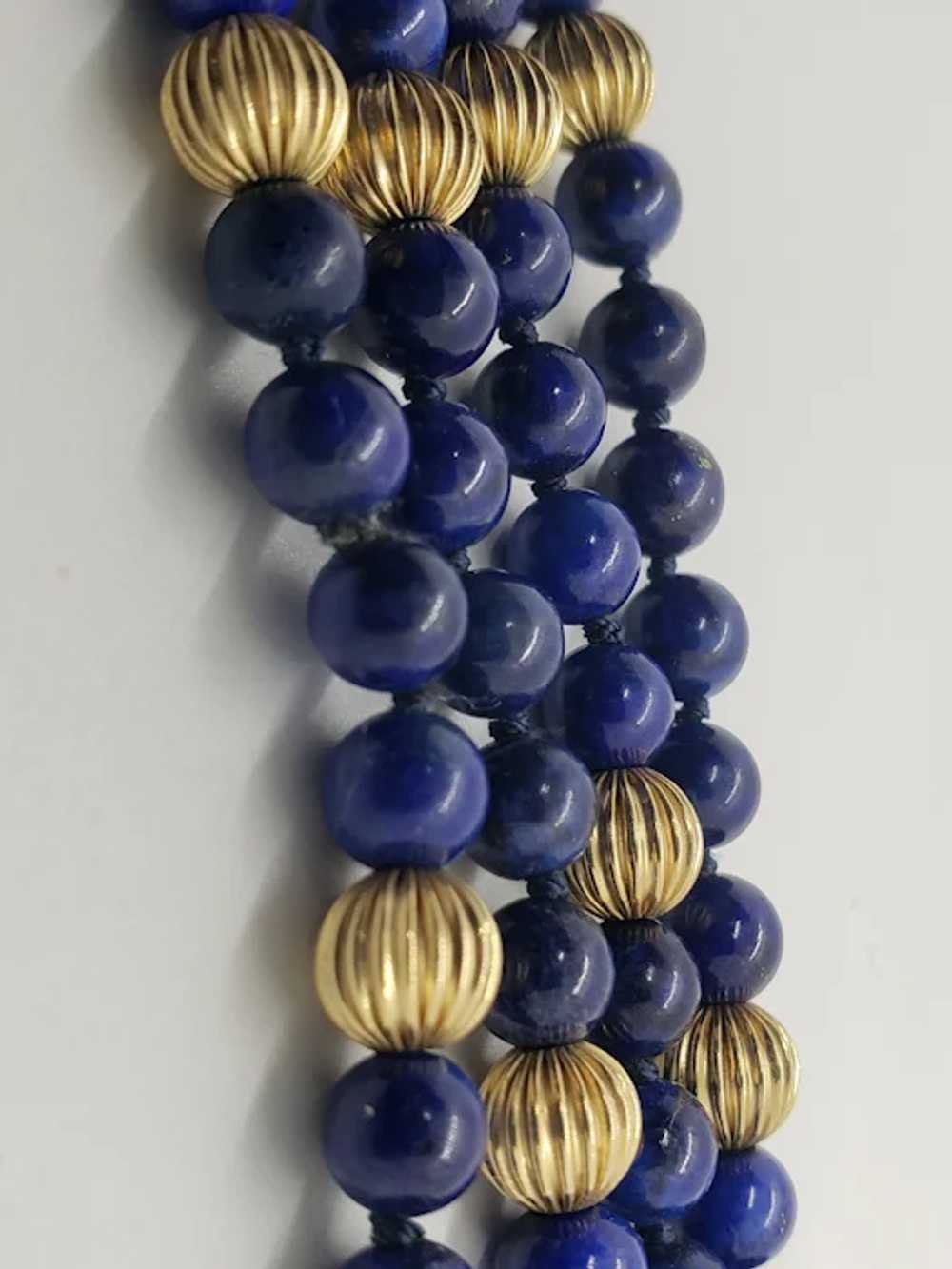 Vintage 14k Yellow Gold Lapis Lazuli Beaded Neckl… - image 4