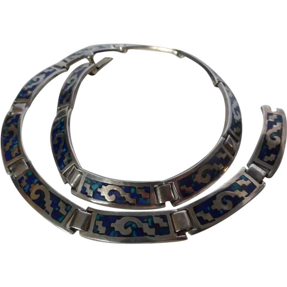 Taxco Sterling Silver Turquoise & Lapis Mosaic Ne… - image 1