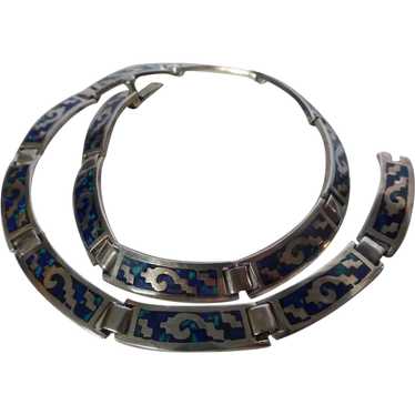 Taxco Sterling Silver Turquoise & Lapis Mosaic Ne… - image 1