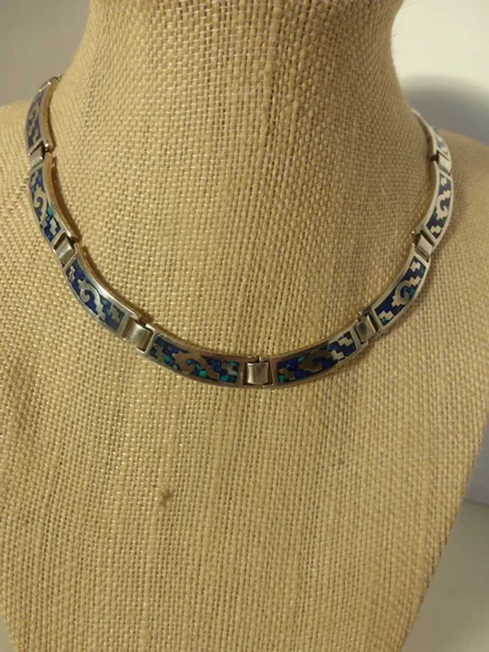 Taxco Sterling Silver Turquoise & Lapis Mosaic Ne… - image 2