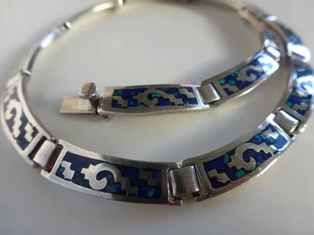 Taxco Sterling Silver Turquoise & Lapis Mosaic Ne… - image 4