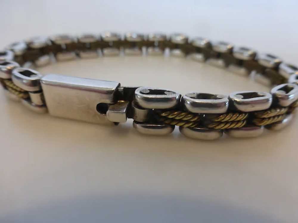 Laton Signed Sterling Silver & Brass Link Bracele… - image 5