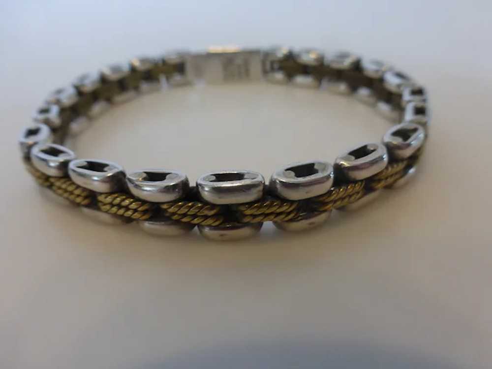 Laton Signed Sterling Silver & Brass Link Bracele… - image 7