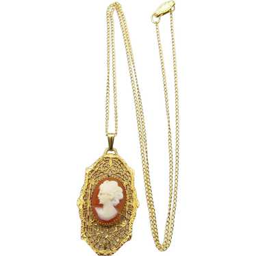 12K Yellow Gold Filled Cameo Carved Pendant Neckla