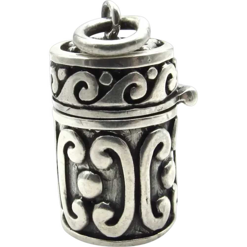 Sterling Silver Cylinder Prayer Box Pendant - image 1