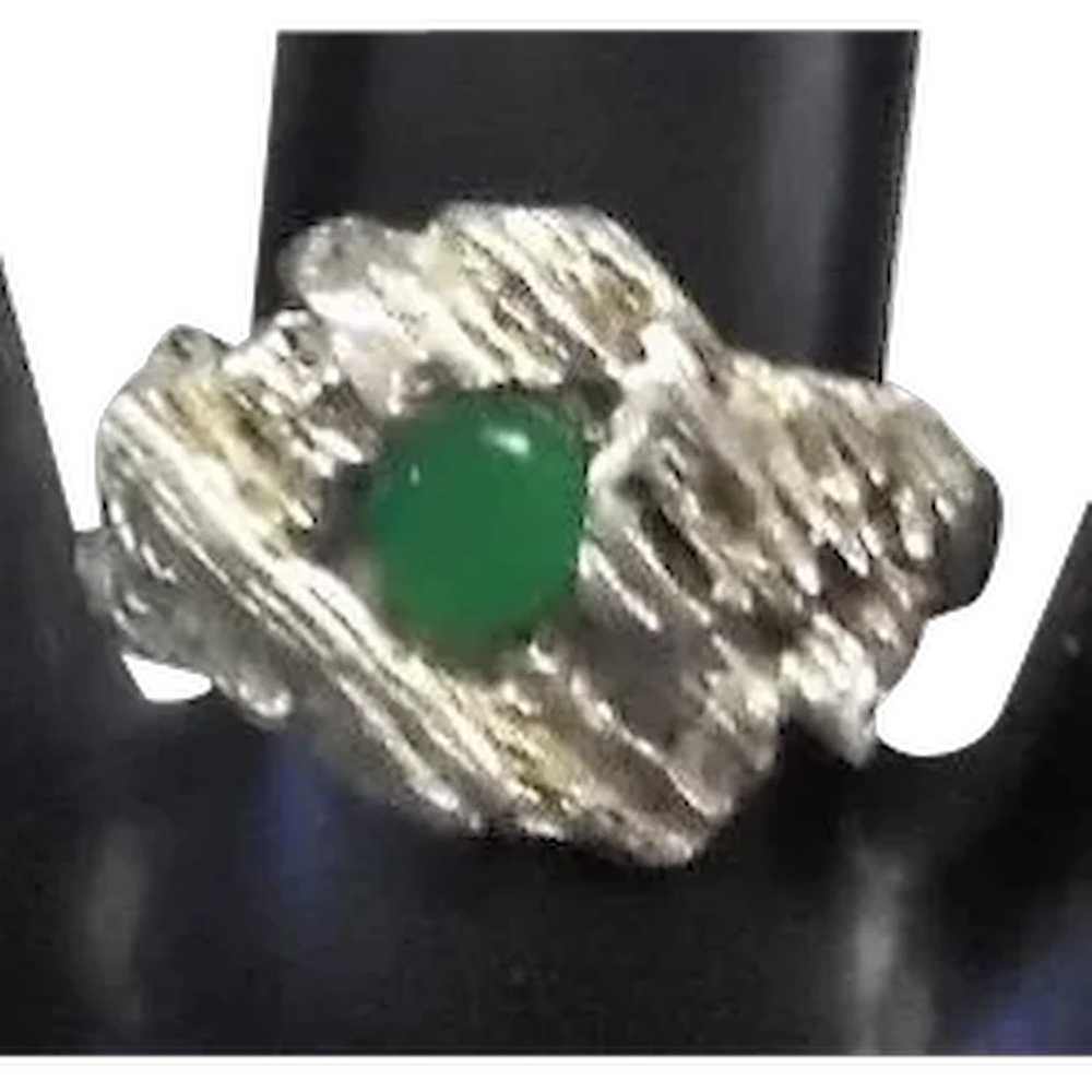 Art Deco Style w/Green Jade Stone Ring - Size 6.75 - image 1