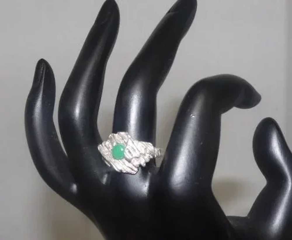 Art Deco Style w/Green Jade Stone Ring - Size 6.75 - image 3