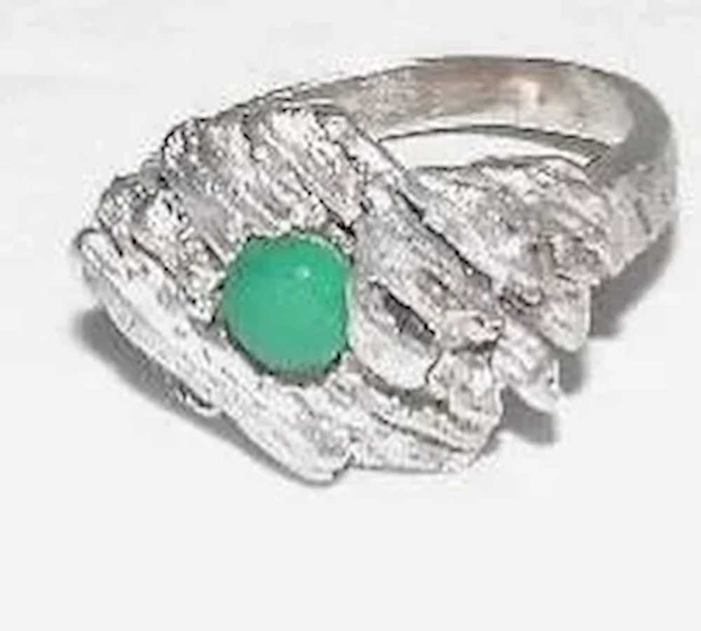 Art Deco Style w/Green Jade Stone Ring - Size 6.75 - image 4