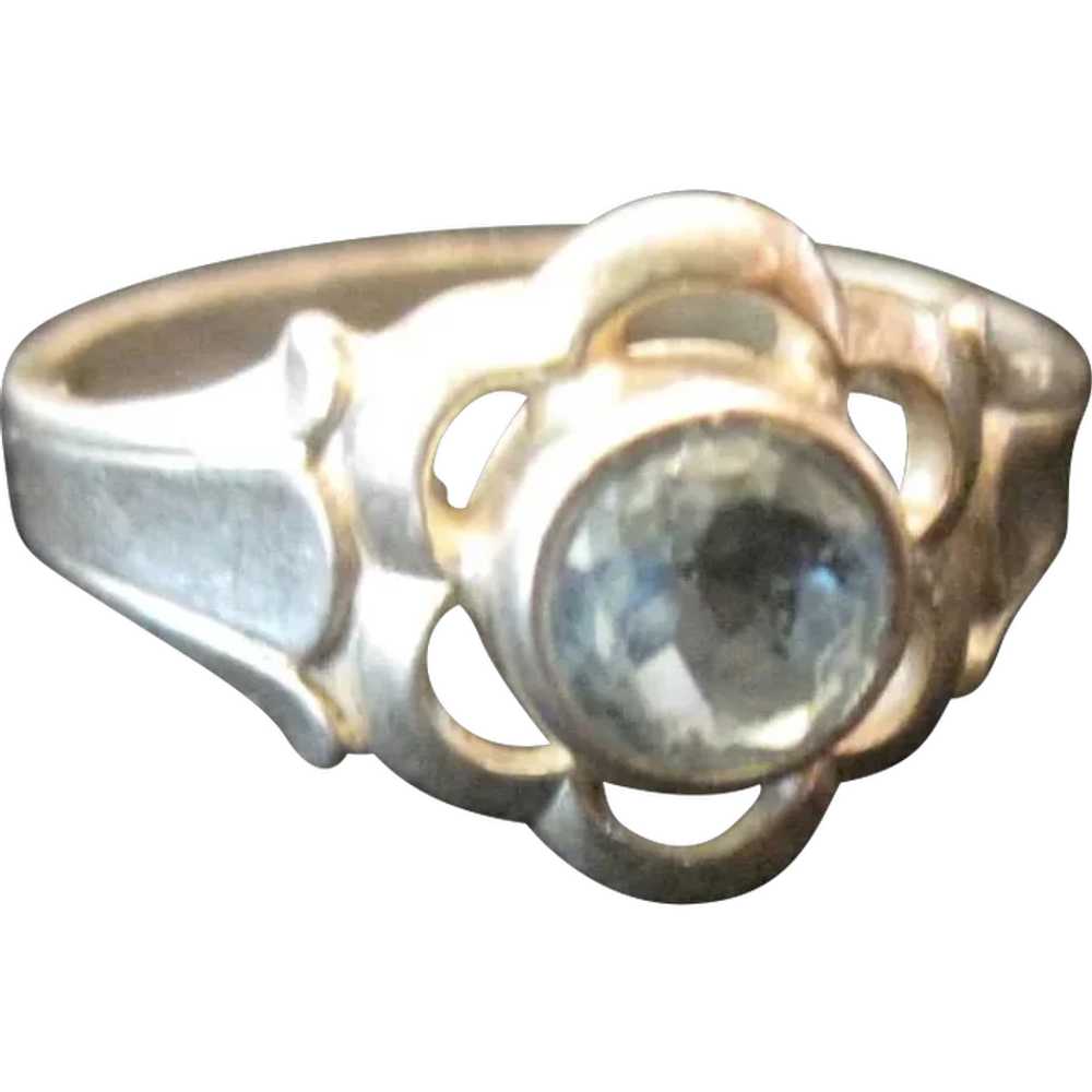 Silver Baby Ring w/Flower & Blue Rhinestone - Siz… - image 1