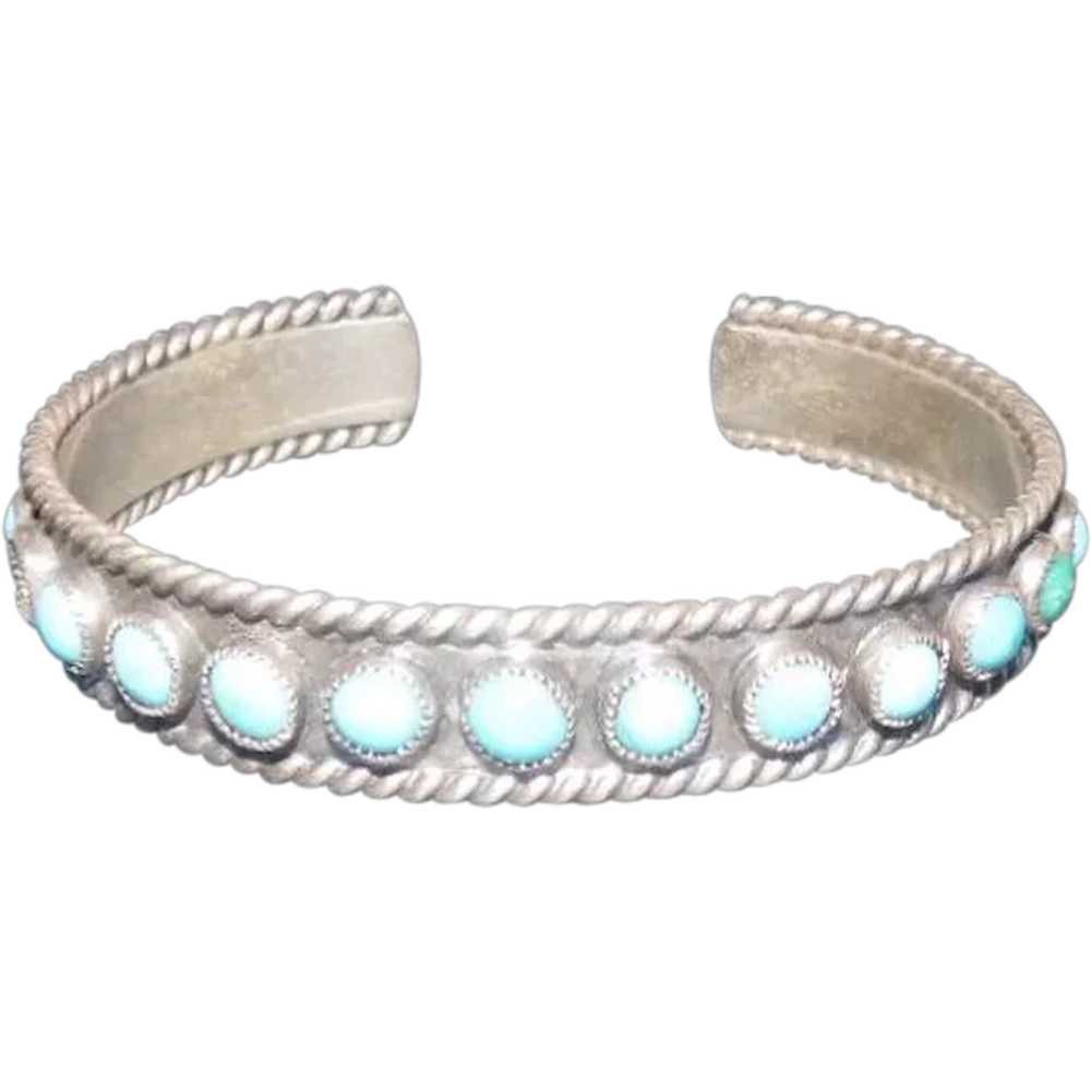 Pawn Silver Bracelet w/(13) Turquoise Stones - Ro… - image 1