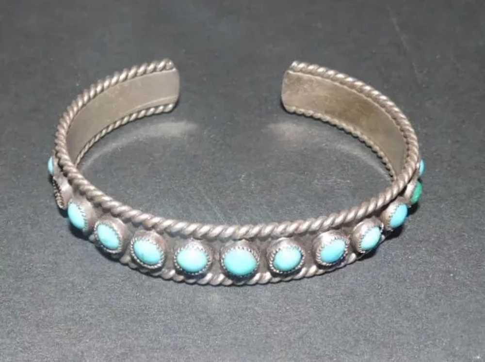 Pawn Silver Bracelet w/(13) Turquoise Stones - Ro… - image 2