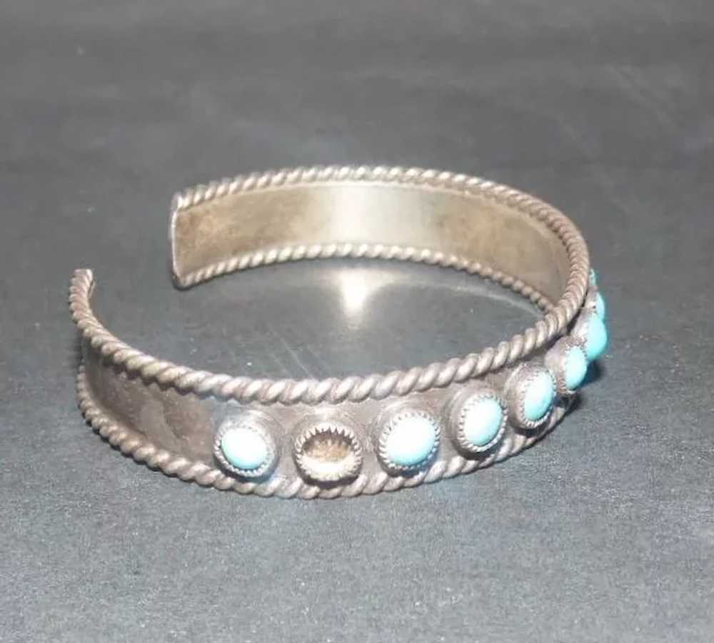 Pawn Silver Bracelet w/(13) Turquoise Stones - Ro… - image 3