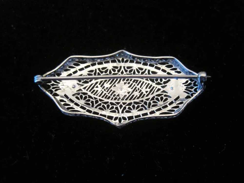 Platinum Art Noveau Pierced Brooch Pin w/(3) Grey… - image 4