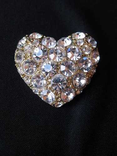 Vintage Gold Tone and Rhinestone Heart Brooch