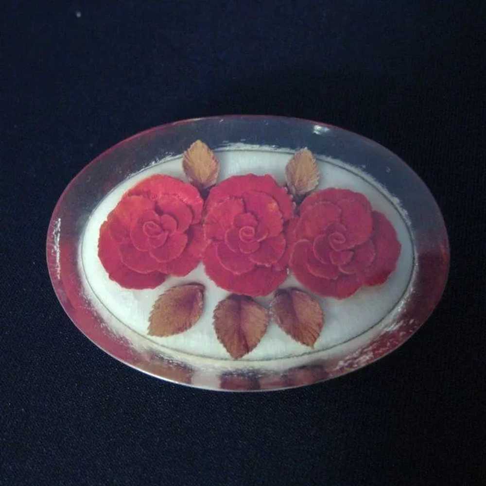 Vintage Lucite Red Rose Brooch or Pin - image 1