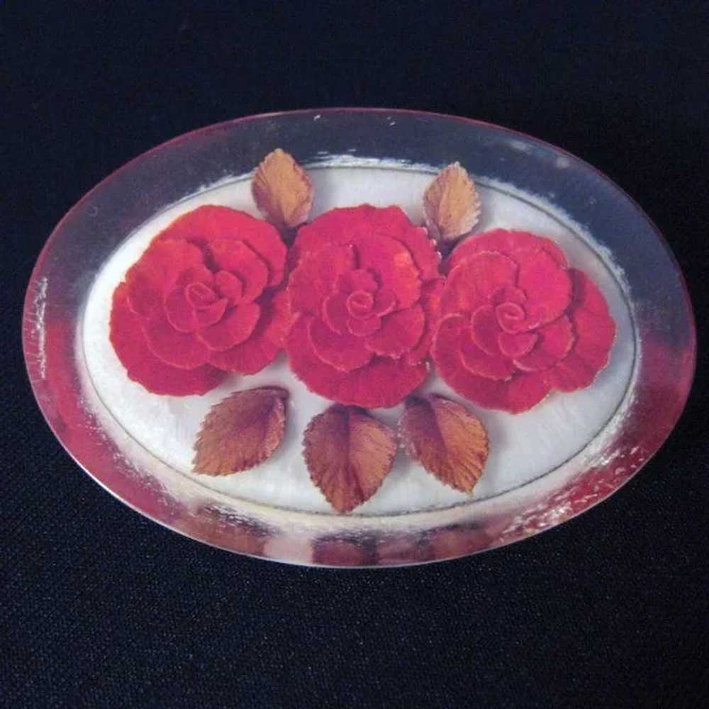 Vintage Lucite Red Rose Brooch or Pin - image 2