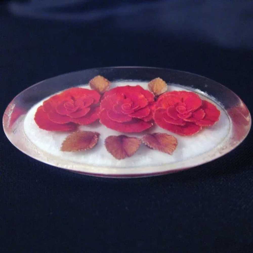 Vintage Lucite Red Rose Brooch or Pin - image 3