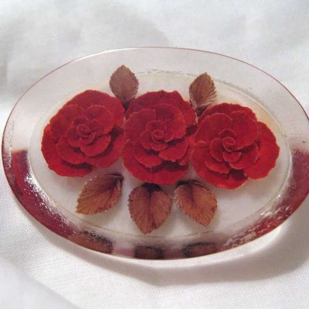 Vintage Lucite Red Rose Brooch or Pin - image 6