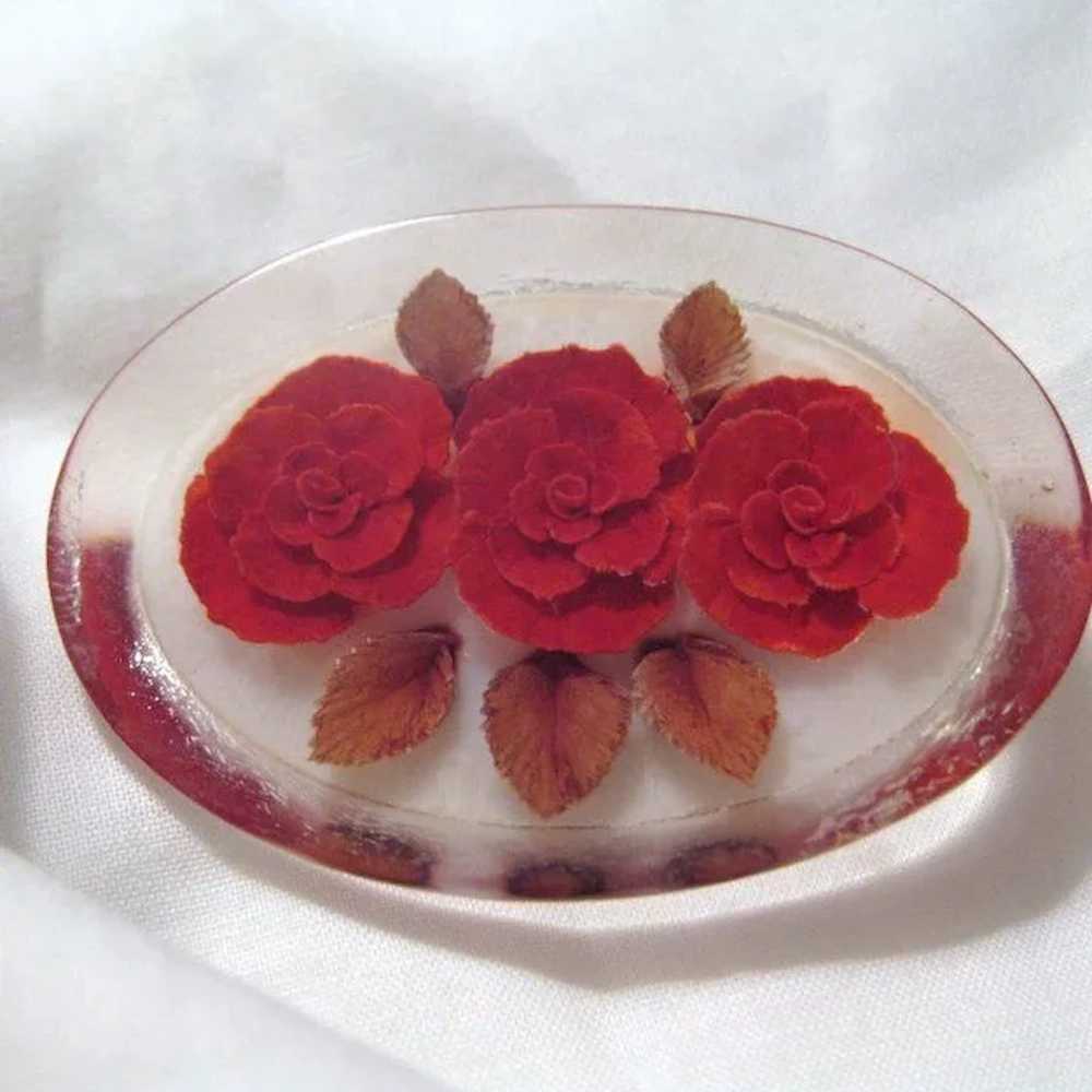 Vintage Lucite Red Rose Brooch or Pin - image 7