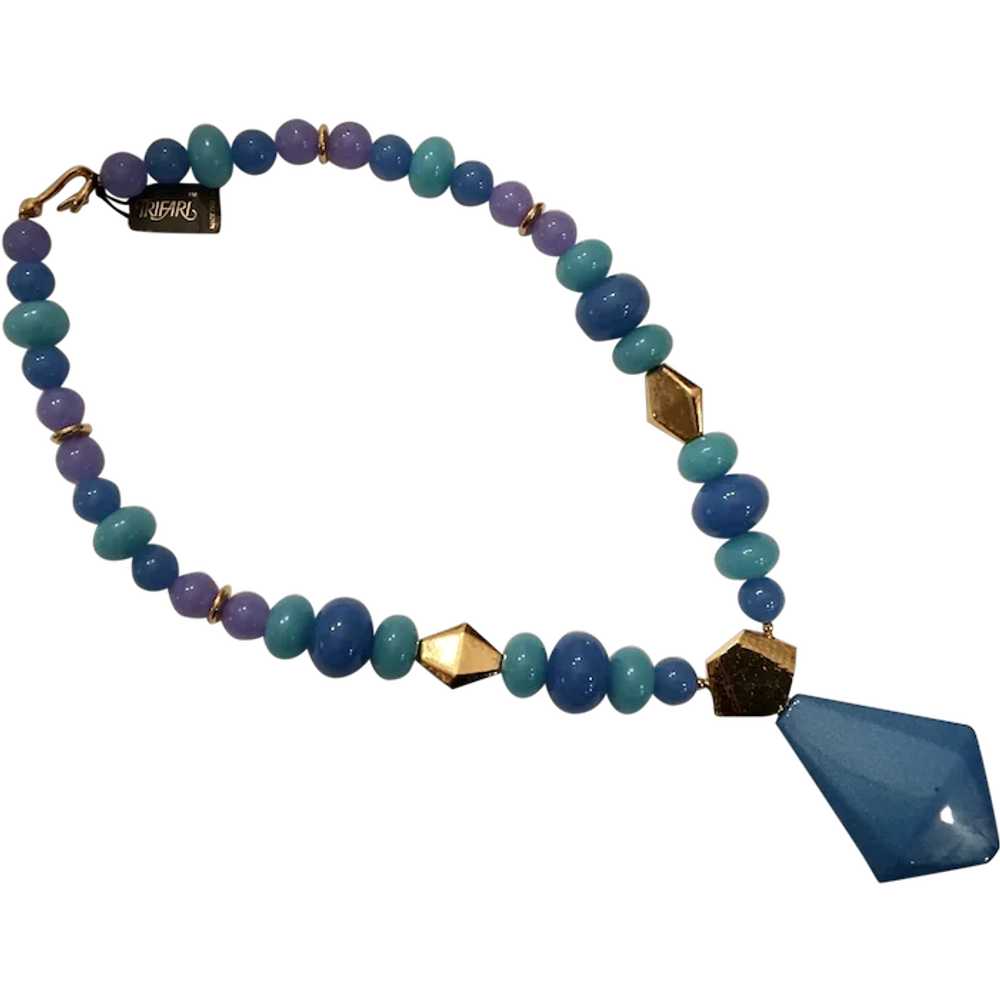 Trifari Modernist Necklace 70s Blue Purple Beads … - image 1