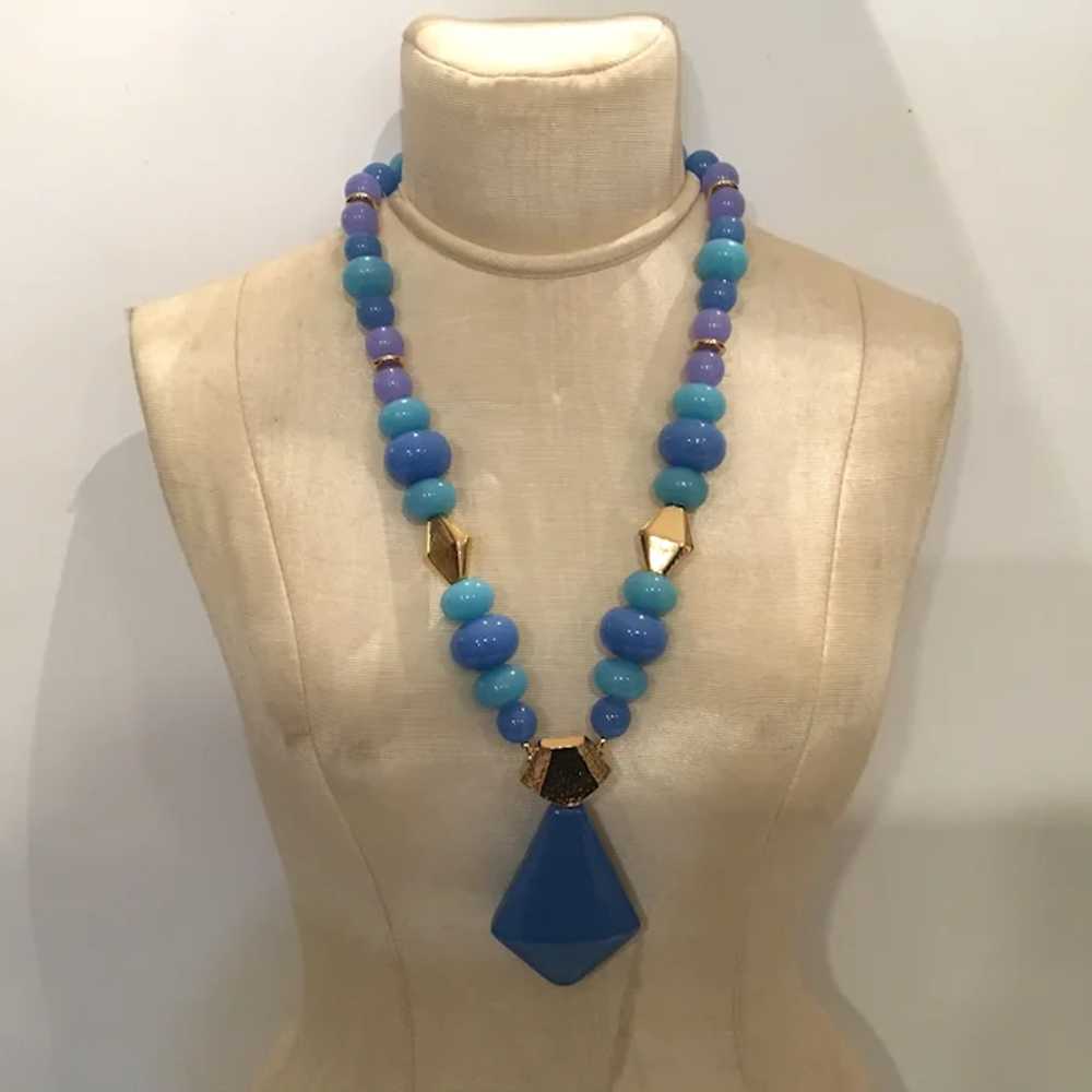 Trifari Modernist Necklace 70s Blue Purple Beads … - image 2